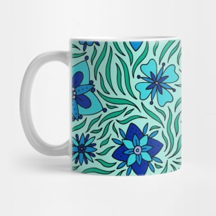 Turquoise and Blue Flowers Mug